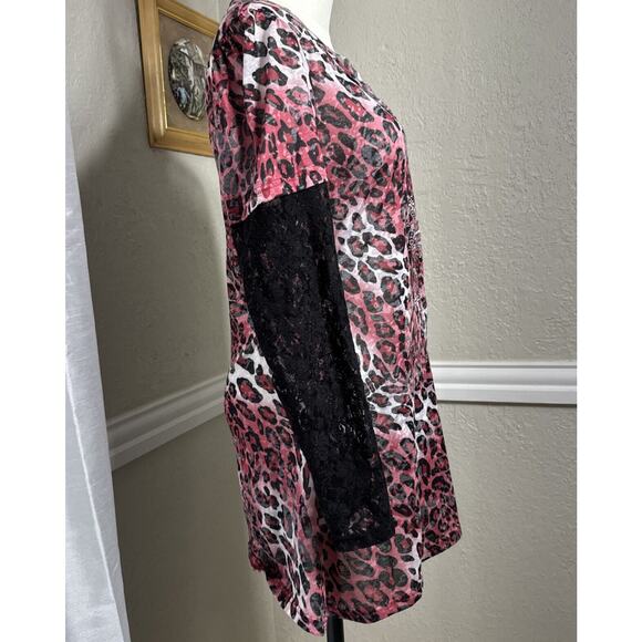 Lady Noir Leopard Rhinestone Motorcycle Top Blouse Embellished Red Size L - Picture 9 of 14